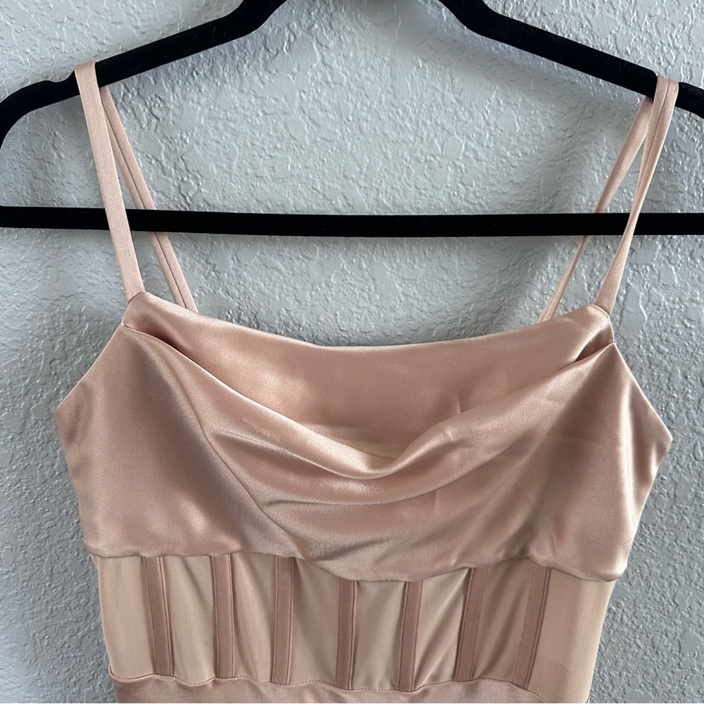 Alice + Olivia Blush Satin Corset Maxi Dress Cowl Neck Zip Back Special Occasion - Picture 3 of 16